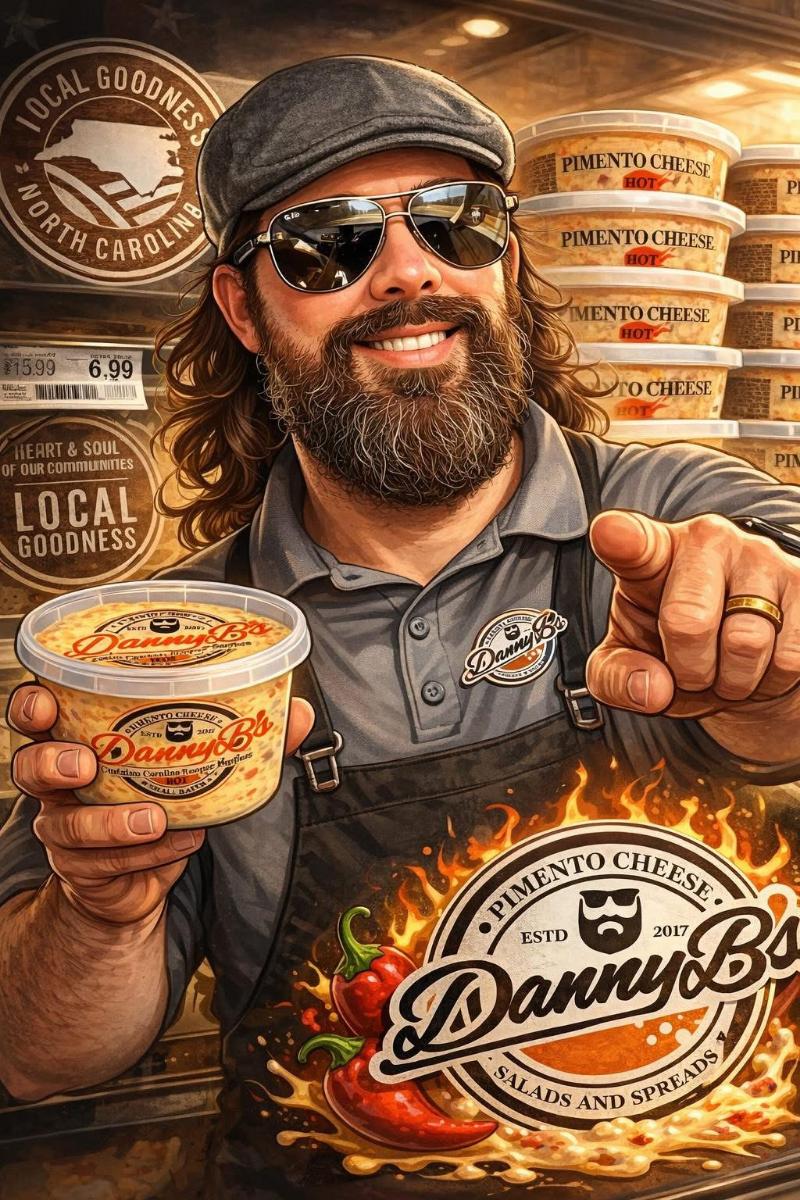 Danny B holding a tub of pimento cheese
